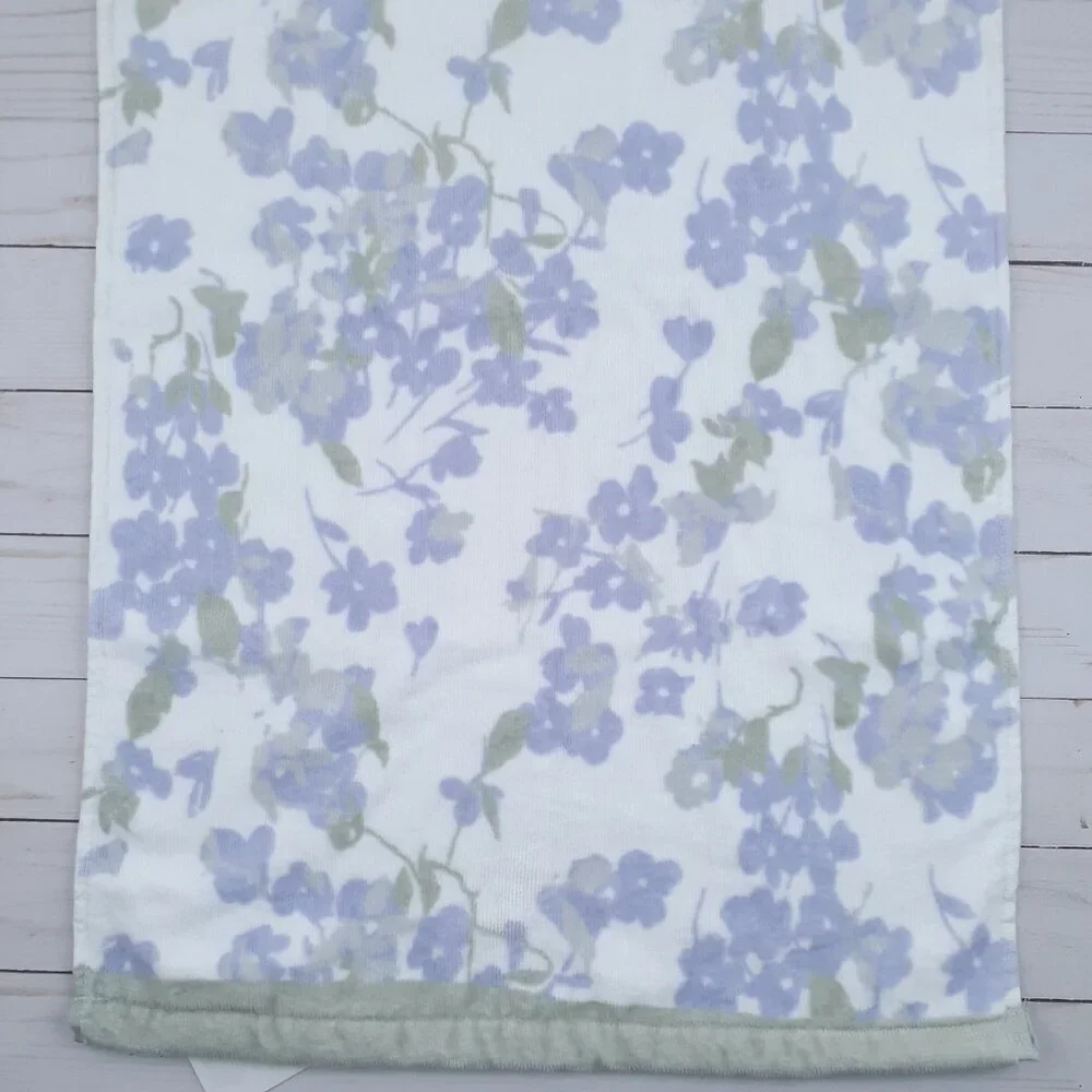 Kassafina Bath Towel Set Velour Purple Flowers Floral Green Border